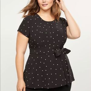 Lane Bryant Dressy Top Size 18, Dot Print Black and Ivory